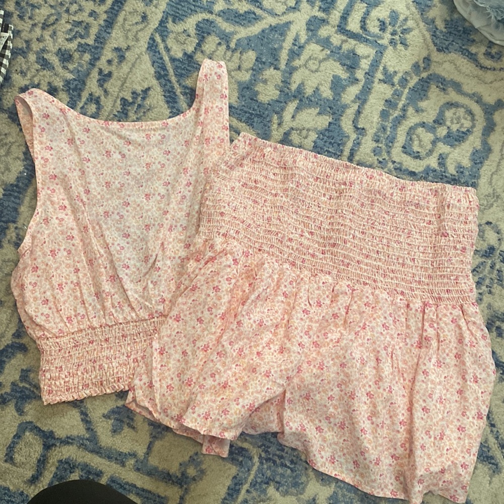 Pink floral matching skirt and top set